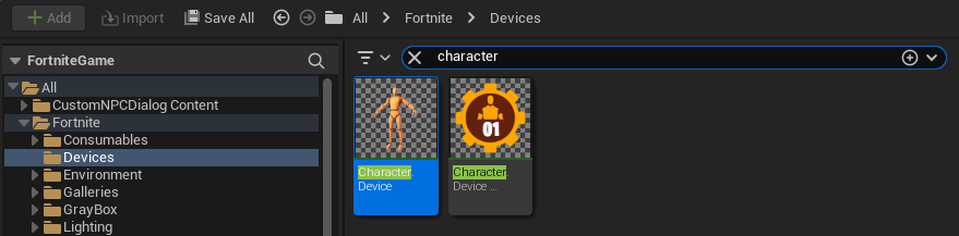 Character Device Content Browser
